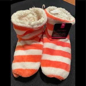 Plush Coral & White striped Bootie Slippers
